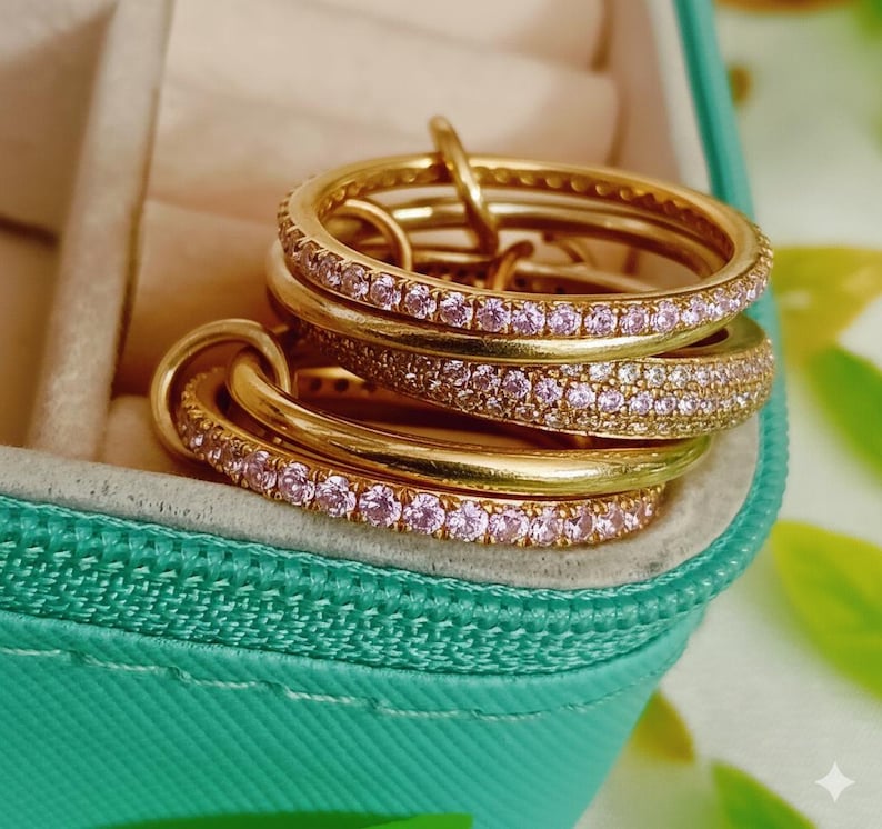 Pink Sapphire Interlocking Band 925 Sterling Silver Wedding Jewelry Connected Multi Linked Ring Christmas Gift