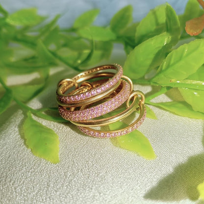 Pink Sapphire Interlocking Band 925 Sterling Silver Wedding Jewelry Connected Multi Linked Ring Christmas Gift