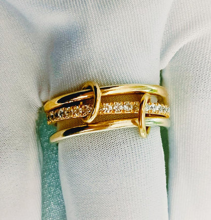 Diamond Interlocking Triple Band Spinner Ring in 925 Sterling Silver – Chunky Handmade Christmas Jewelry