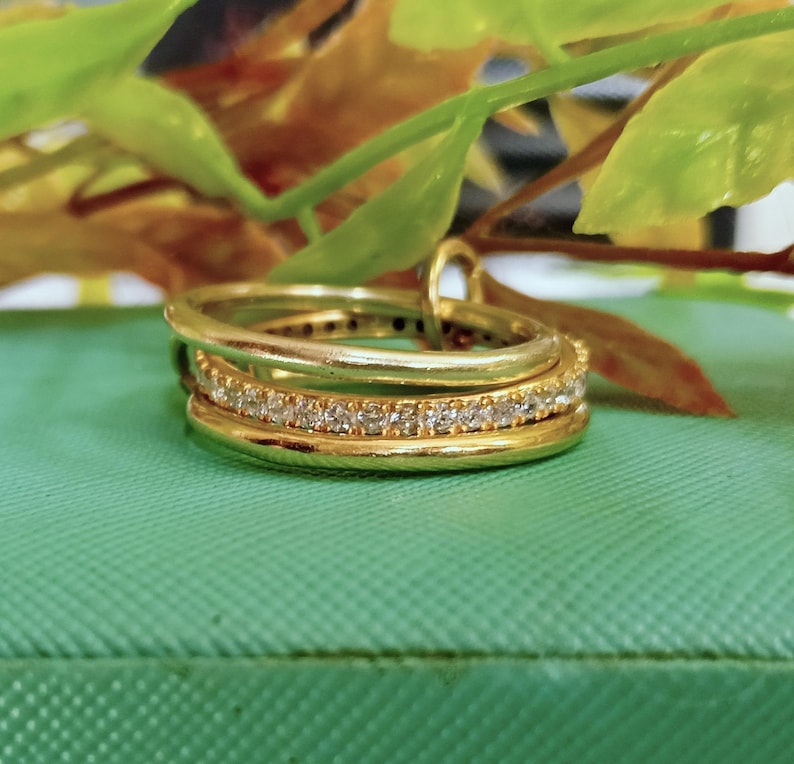 Diamond Interlocking Triple Band Spinner Ring in 925 Sterling Silver – Chunky Handmade Christmas Jewelry