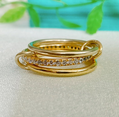 Diamond Interlocking Triple Band Spinner Ring in 925 Sterling Silver – Chunky Handmade Christmas Jewelry