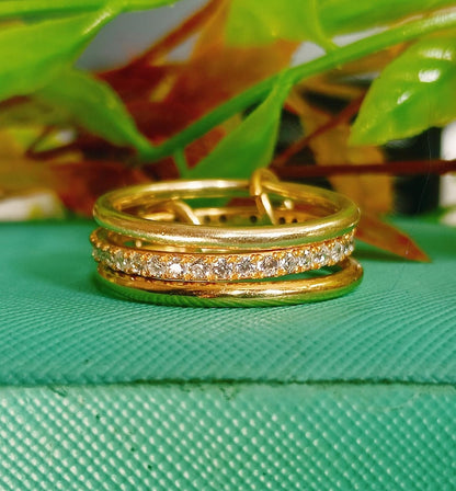 Diamond Interlocking Triple Band Spinner Ring in 925 Sterling Silver – Chunky Handmade Christmas Jewelry