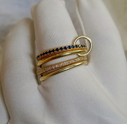 Blue Sapphire Diamond Interlocking Ring in 925 Silver – Multi Linked Anniversary & Christmas Gift