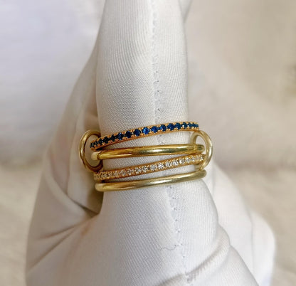 Blue Sapphire Diamond Interlocking Ring in 925 Silver – Multi Linked Anniversary & Christmas Gift