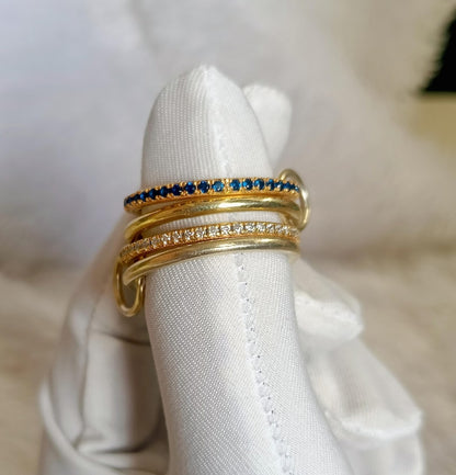 Blue Sapphire Diamond Interlocking Ring in 925 Silver – Multi Linked Anniversary & Christmas Gift