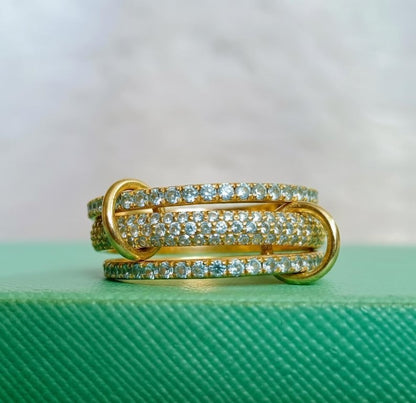 Handmade Aquamarine Spinner Ring in 925 Sterling Silver – Three Interlocking Linked Bands