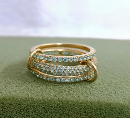 Handmade Aquamarine Spinner Ring in 925 Sterling Silver – Three Interlocking Linked Bands