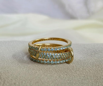 Handmade Aquamarine Spinner Ring in 925 Sterling Silver – Three Interlocking Linked Bands