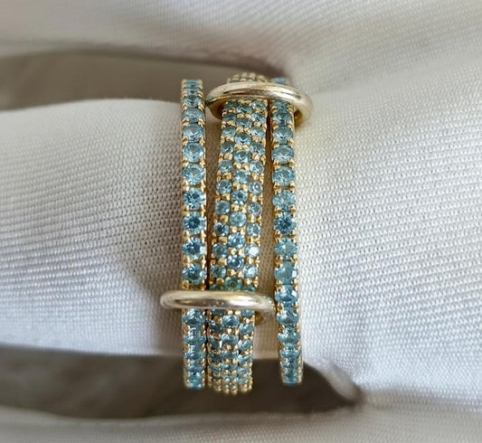 Handmade Aquamarine Spinner Ring in 925 Sterling Silver – Three Interlocking Linked Bands