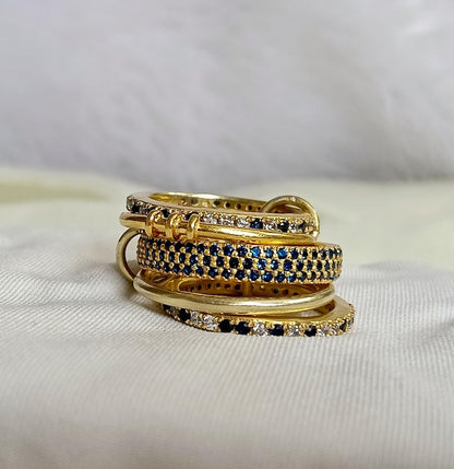 925 Sterling Silver Blue Sapphire Interlocking Ring – Five Band Diamond Linked Design