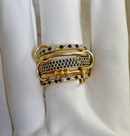 925 Sterling Silver Blue Sapphire Interlocking Ring – Five Band Diamond Linked Design