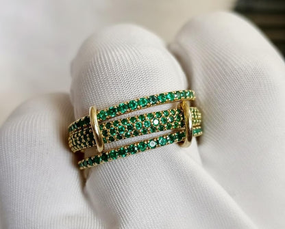 925 Sterling Silver Emerald Three Interlocking Spinner Ring – Handmade Linked Design