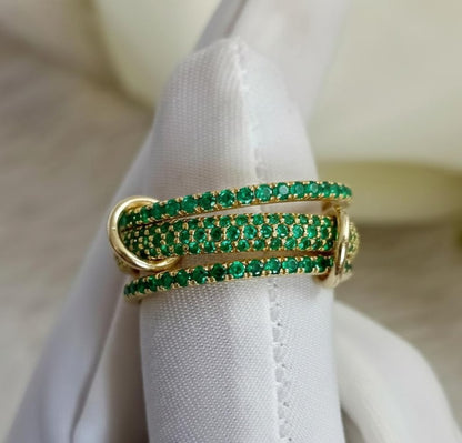 925 Sterling Silver Emerald Three Interlocking Spinner Ring – Handmade Linked Design