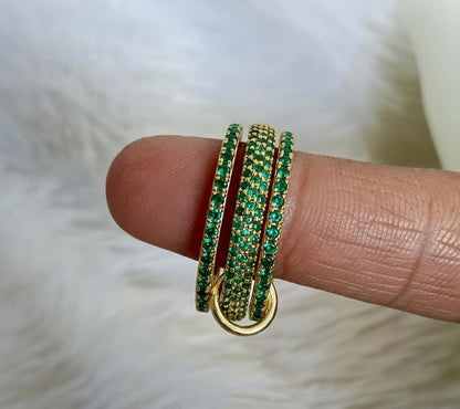 925 Sterling Silver Emerald Three Interlocking Spinner Ring – Handmade Linked Design