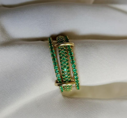925 Sterling Silver Emerald Three Interlocking Spinner Ring – Handmade Linked Design