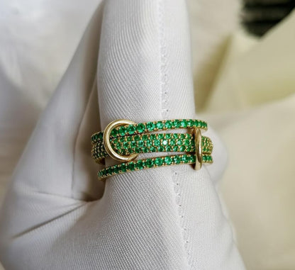 925 Sterling Silver Emerald Three Interlocking Spinner Ring – Handmade Linked Design