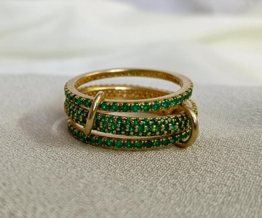925 Sterling Silver Emerald Three Interlocking Spinner Ring – Handmade Linked Design