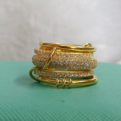 Gold Plated Chunky Ring – Five Interlocking Diamond Linked Statement Jewelry