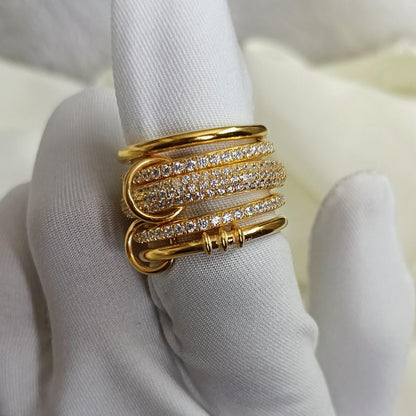 Gold Plated Chunky Ring – Five Interlocking Diamond Linked Statement Jewelry