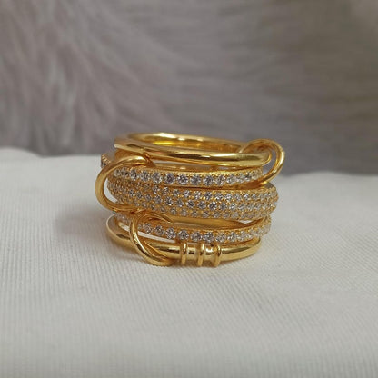 Gold Plated Chunky Ring – Five Interlocking Diamond Linked Statement Jewelry