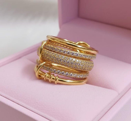 Gold Plated Chunky Ring – Five Interlocking Diamond Linked Statement Jewelry