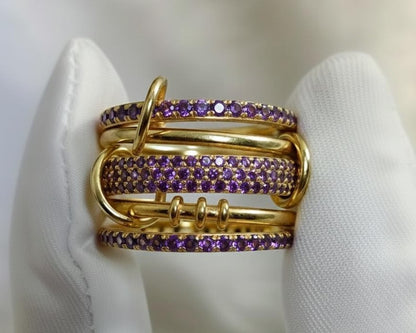 Amethyst Five Interlocking Spinner Ring in 14K Gold – Multi Linked Band New Year Handmade Gift