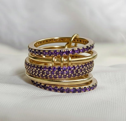 Amethyst Five Interlocking Spinner Ring in 14K Gold – Multi Linked Band New Year Handmade Gift