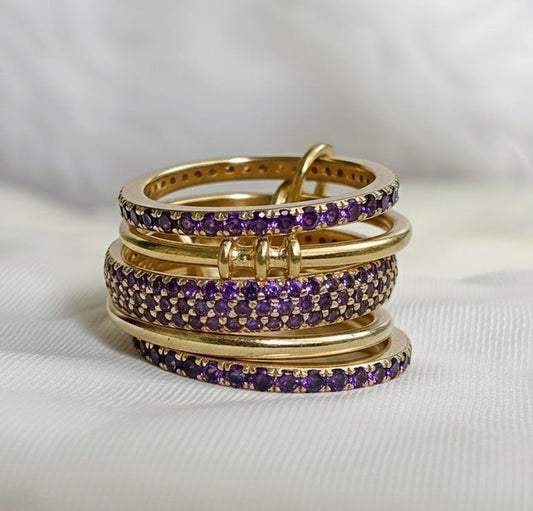 Amethyst Five Interlocking Spinner Ring in 14K Gold – Multi Linked Band New Year Handmade Gift