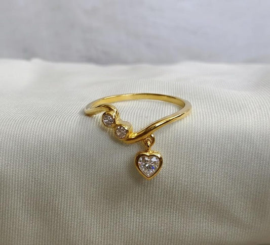 Heart Diamond Drop Tassel Ring in 14K Gold – Dangling Valentine’s Day Statement Jewelry