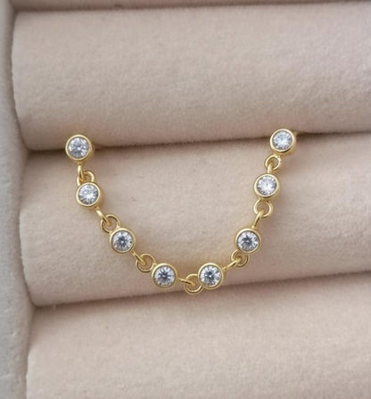 Diamond Chain Drop Stud Earrings in 14K Gold – Two Piercing Wrap Dangle Design