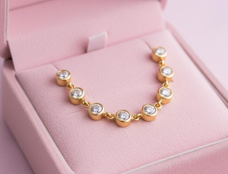 Diamond Chain Drop Stud Earrings in 14K Gold – Two Piercing Wrap Dangle Design