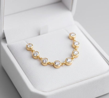 Diamond Chain Drop Stud Earrings in 14K Gold – Two Piercing Wrap Dangle Design