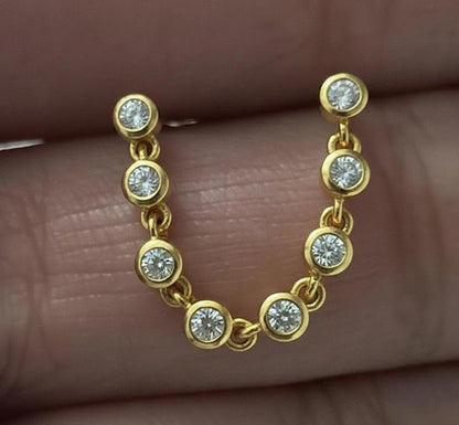 Diamond Chain Drop Stud Earrings in 14K Gold – Two Piercing Wrap Dangle Design