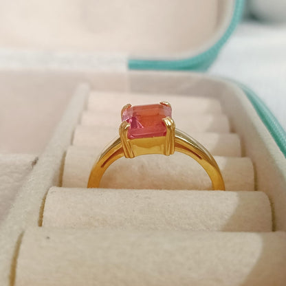 Solid 14K Gold Padparadscha Sapphire Stacking Ring – Anniversary Birthstone Statement Jewelry