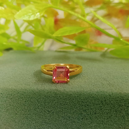 Solid 14K Gold Padparadscha Sapphire Stacking Ring – Anniversary Birthstone Statement Jewelry