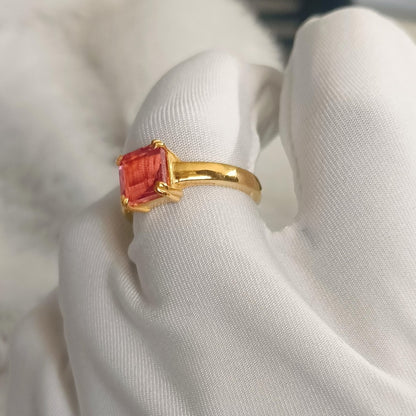 Solid 14K Gold Padparadscha Sapphire Stacking Ring – Anniversary Birthstone Statement Jewelry