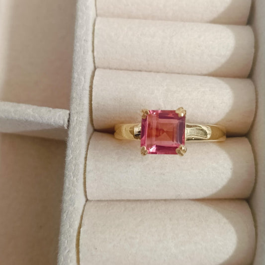 Solid 14K Gold Padparadscha Sapphire Stacking Ring – Anniversary Birthstone Statement Jewelry