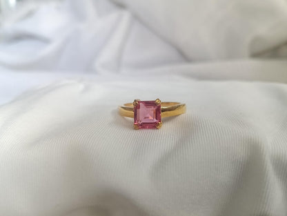 Solid 14K Gold Padparadscha Sapphire Stacking Ring – Anniversary Birthstone Statement Jewelry