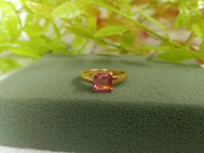 Solid 14K Gold Padparadscha Sapphire Stacking Ring – Anniversary Birthstone Statement Jewelry