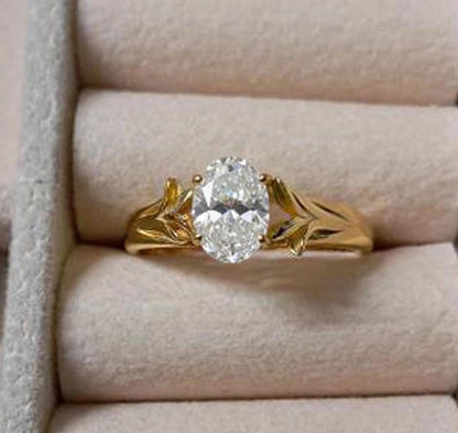 AAA Flawless Diamond Solitaire Stacking Ring in 925 Sterling Silver – 14K Yellow Plated Birthstone Jewelry