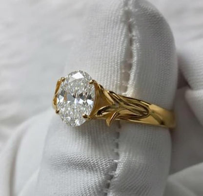 AAA Flawless Diamond Solitaire Stacking Ring in 925 Sterling Silver – 14K Yellow Plated Birthstone Jewelry