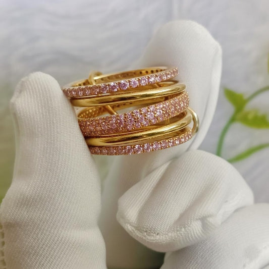 Pink Sapphire Interlocking Band 925 Sterling Silver Wedding Jewelry Connected Multi Linked Ring Christmas Gift