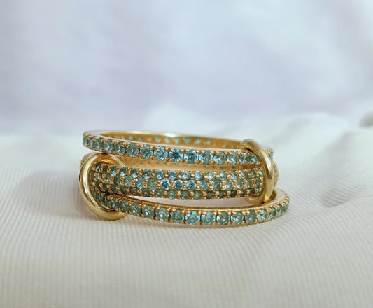 Handmade Aquamarine Spinner Ring in 925 Sterling Silver – Three Interlocking Linked Bands