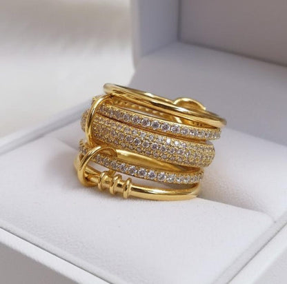 Gold Plated Chunky Ring – Five Interlocking Diamond Linked Statement Jewelry