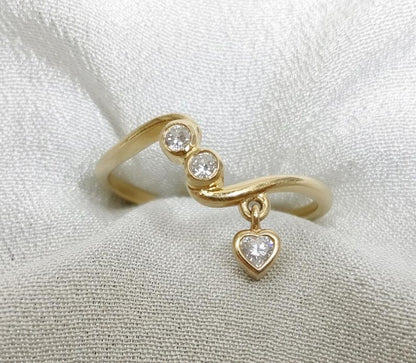 Heart Diamond Drop Tassel Ring in 14K Gold – Dangling Valentine’s Day Statement Jewelry