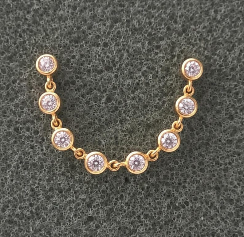 Diamond Chain Drop Stud Earrings in 14K Gold – Two Piercing Wrap Dangle Design