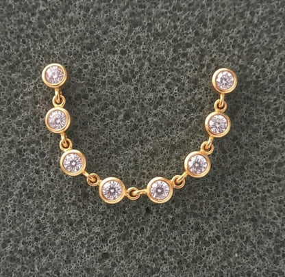 Diamond Chain Drop Stud Earrings in 14K Gold – Two Piercing Wrap Dangle Design