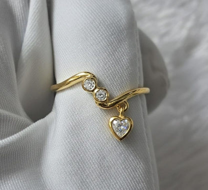 Heart Diamond Drop Tassel Ring in 14K Gold – Dangling Valentine’s Day Statement Jewelry