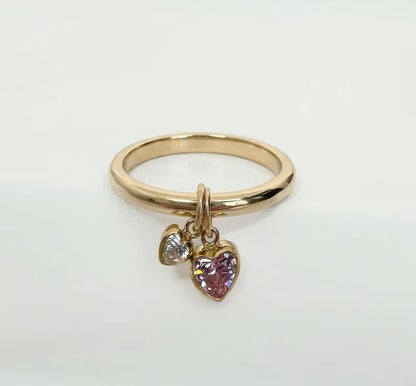 Pink Sapphire & Diamond Drop Ring 925 Sterling Silver Handmade Jewelry Double Heart Ring Proposal Ring