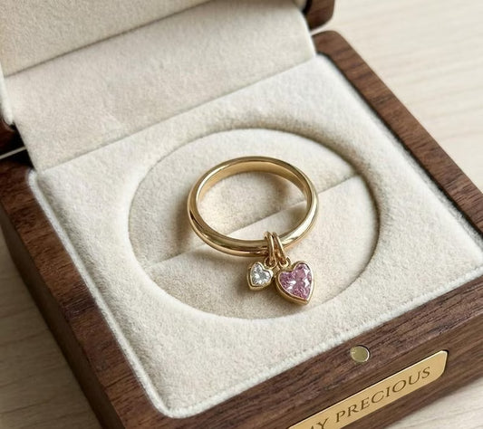 Pink Sapphire & Diamond Drop Ring 925 Sterling Silver Handmade Jewelry Double Heart Ring Proposal Ring